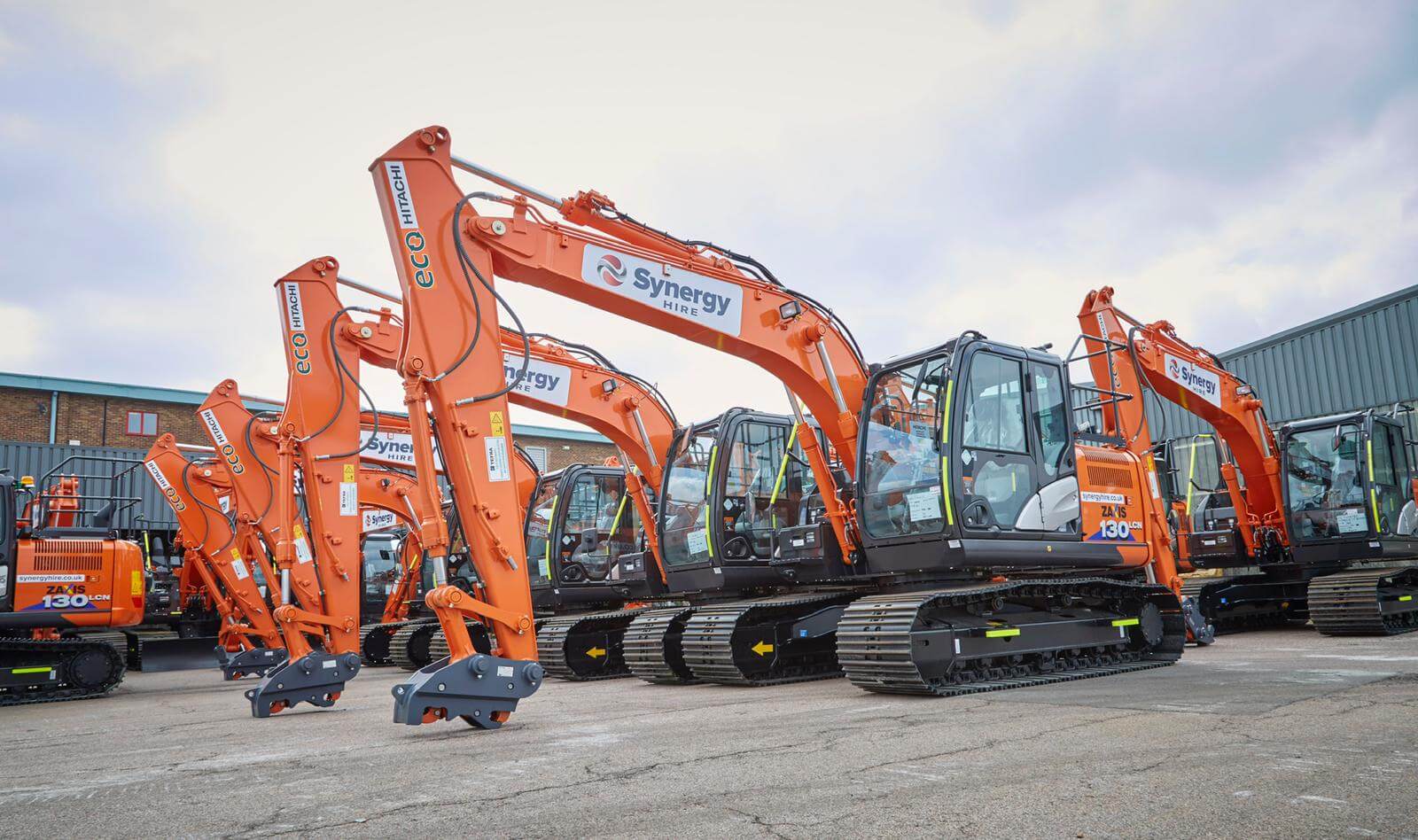 Line-up of Hitachi excavators at Synergy Hire