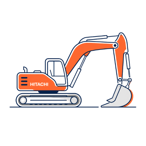 Illustration of a modern Hitachi excavator representing Synergy Hire's young, reliable fleet of contract hire excavators.