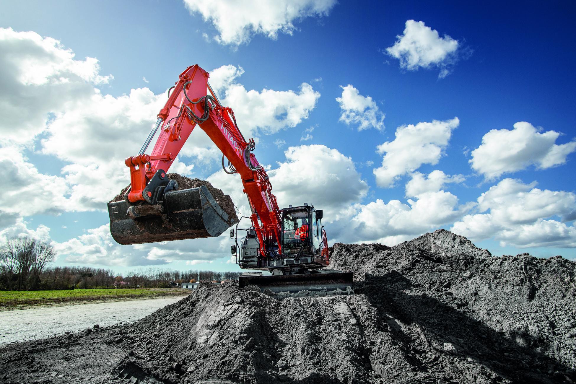 Hitachi ZX225USLC-7 large excavator working on an earthmoving site