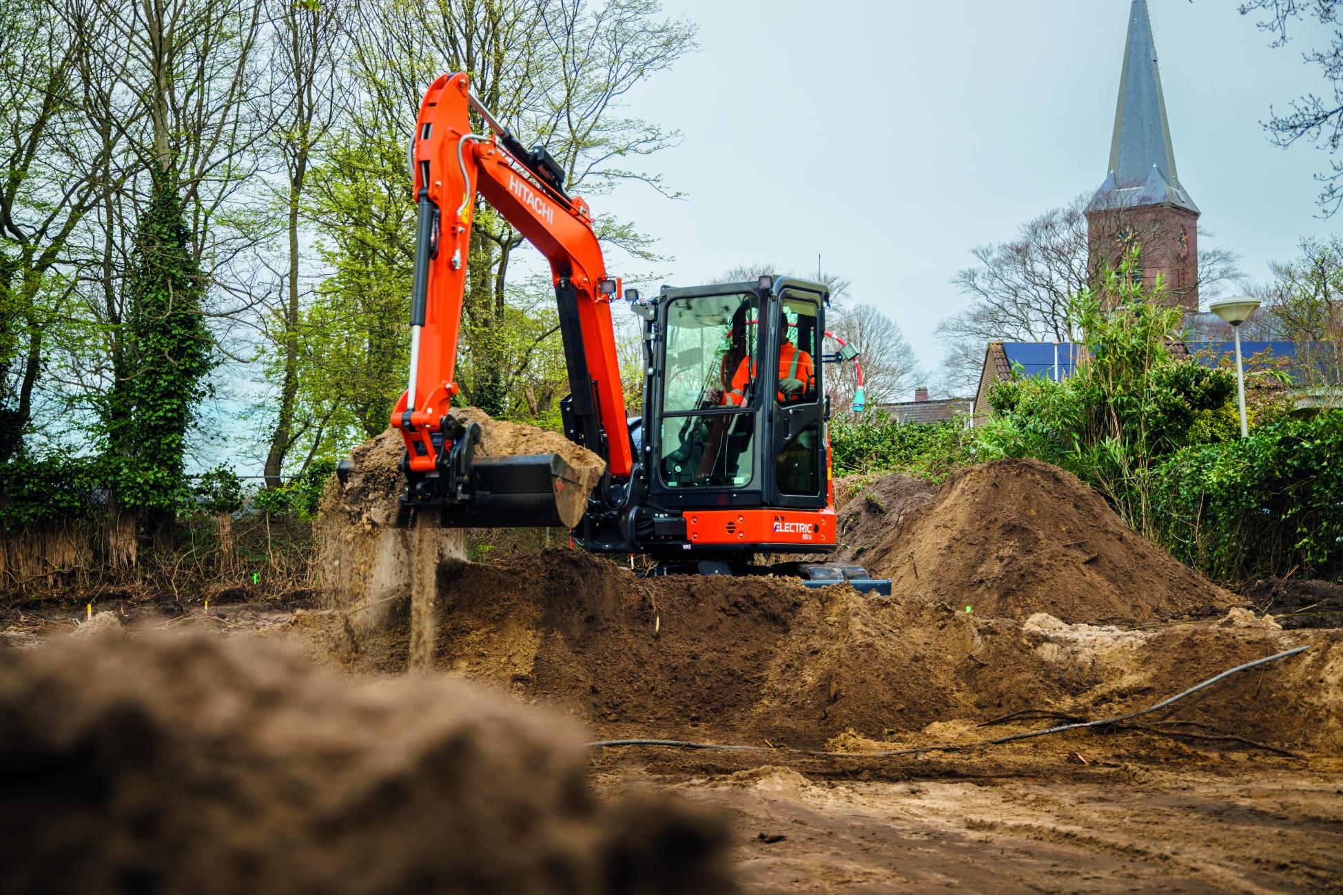 Hitachi ZX55U-6EB mini excavator working on a construction site